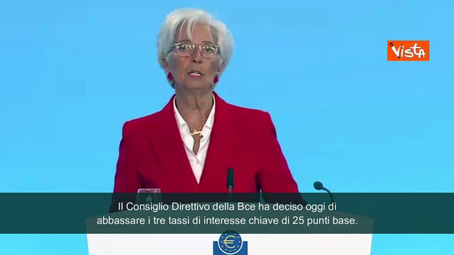 Lagarde (Bce): Taglieremo tassi di interesse di 25 punti base