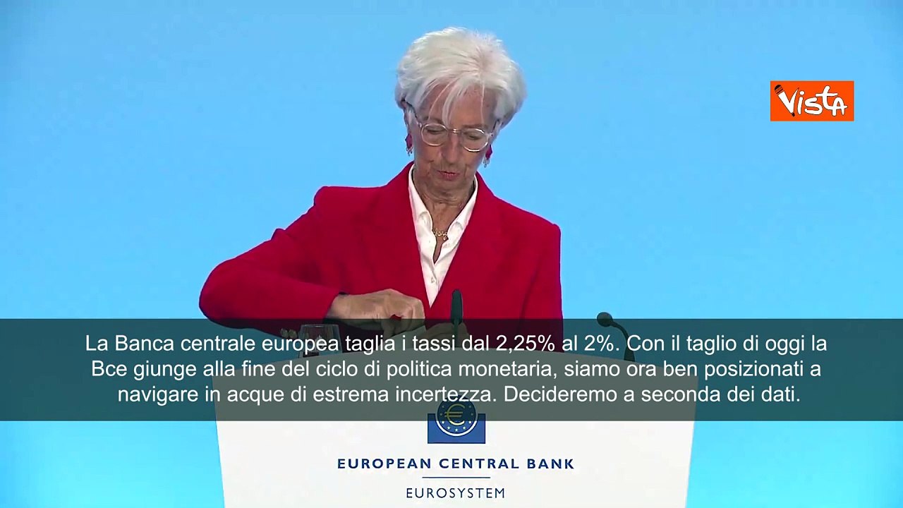 Bce taglia tassi dal 2,25% al 2%, Lagarde: Ora ben posizionati, ma incertezza è estrema