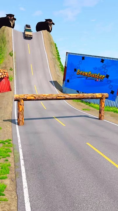 Colored Cars & Big Truck vs Log Fence - BeamNG.Drive