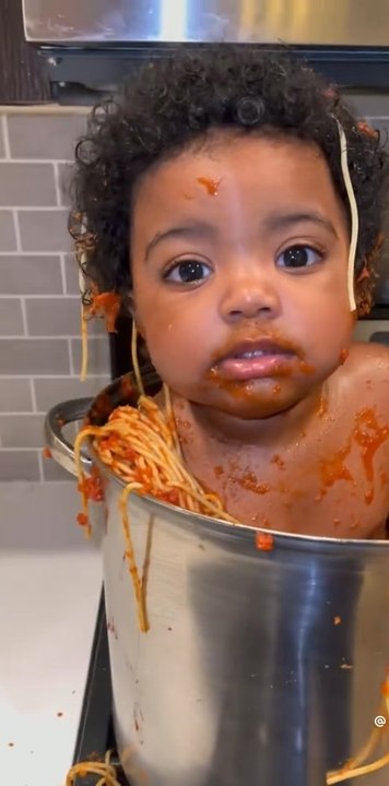 Baby loves spaghetti