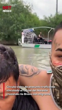 Un video viral muestra a un supuesto integrante del cr1men organizado ayudando a un inmigrante a cruzar el río Bravo en Nuevo Laredo, Tamaulipas, mientras al fondo se observan agentes de la Patrulla Fronteriza de EE.UU.