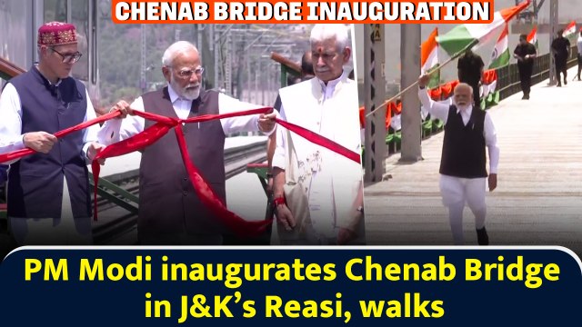 PM Modi waves Tiranga as he inaugurates Chenab bridge, world’s highest railway arch bridge in J&K
