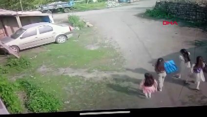 Kaçan kurbanlık boğanın çocukları kovaladığı anlar kamerada