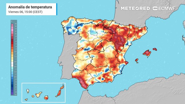 Anomalías de temperatura en superficie previstas para los próximos días.