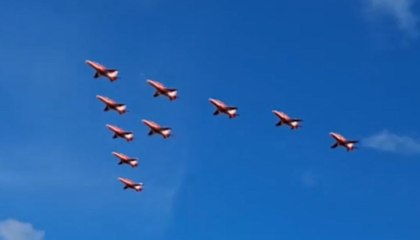 Scotland: Red Arrows fly over beach