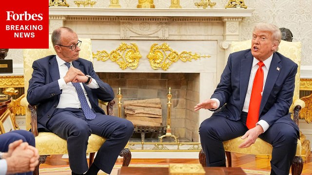 Trump Asked If He'll Keep Troops In Germany During Meeting With German Chancellor Friedrich Merz