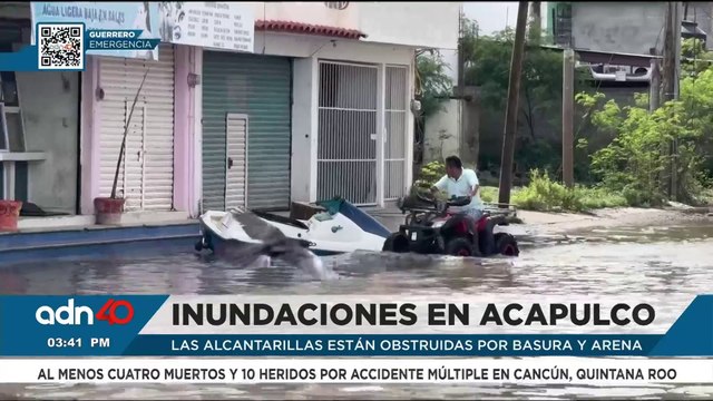 Cinco horas de lluvia y alcantarillas tapadas convierten calles en ríos en Acapulco