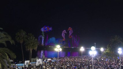 Marine creatures light up Nice sky ahead of UN summit on oceans