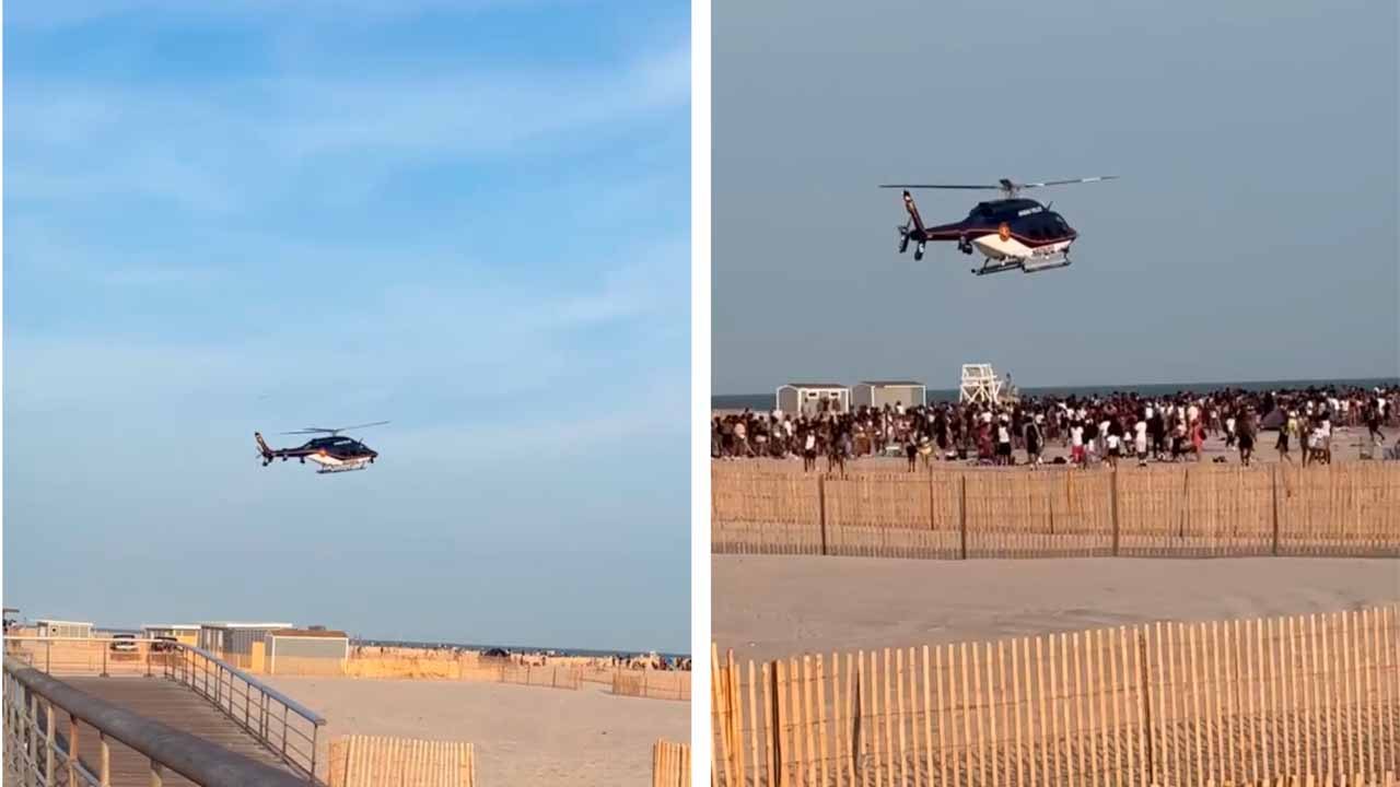 Politie beëindigt vechtpartij tussen scholieren op strand met helikopter in gespannen video