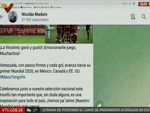 Pdte. Maduro felicita a la selección venezolana de fútbol al ganar contra su similar de Bolivia