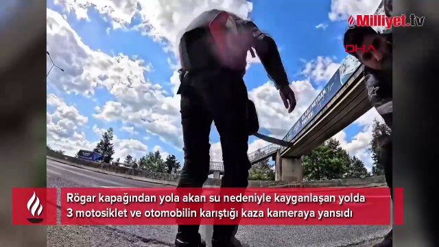 3 motosiklet ve otomobilin karıştığı kaza kask kamerasında