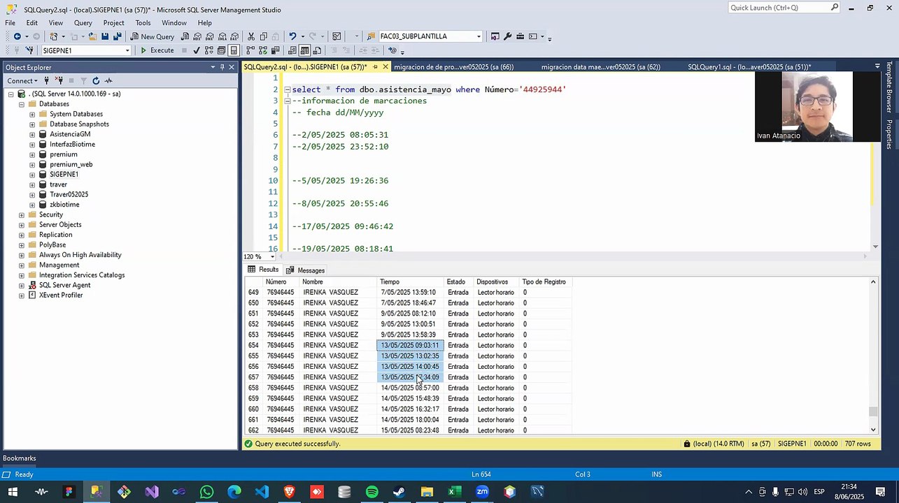 consulta asistencia sql