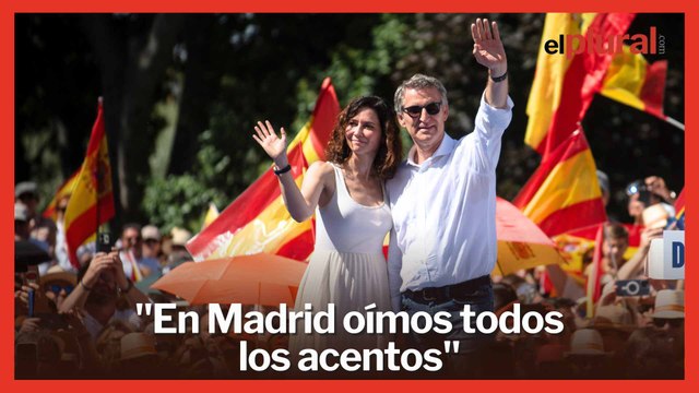 Ayuso carga contra las lenguas cooficiales en la manifestación del PP: En Madrid oímos todos los acentos