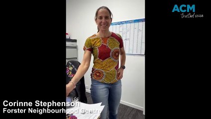 Corinne Stephenson of Forster Neighbourhood Centre kicks off the Push-Up Challenge for mental health awareness.