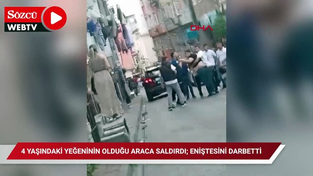 Fatih'te 4 yaşındaki yeğeninin olduğu araca kaldırım taşıyla saldırdı; eniştesini darbetti