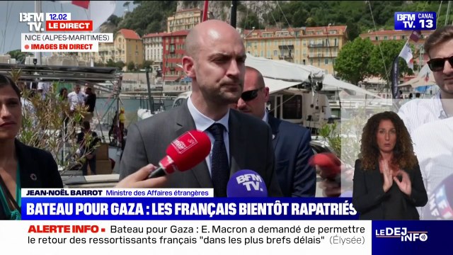 Nous avons demandé à pouvoir exercer la protection consulaire pour les six ressortissants français à bord du bateau intercepté par Israël, déclare Jean-Noël Barrot