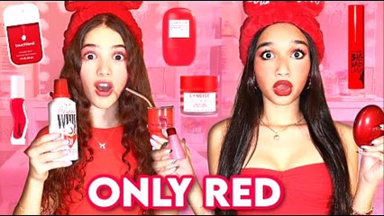 Watch Till End 😱 ONLY using RED PREPPY MAKEUP & Skincare @twocatsoncouch