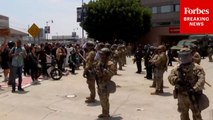 Anti-ICE Protesters Demonstrate In L.A. As National Guard Troops Guard Building