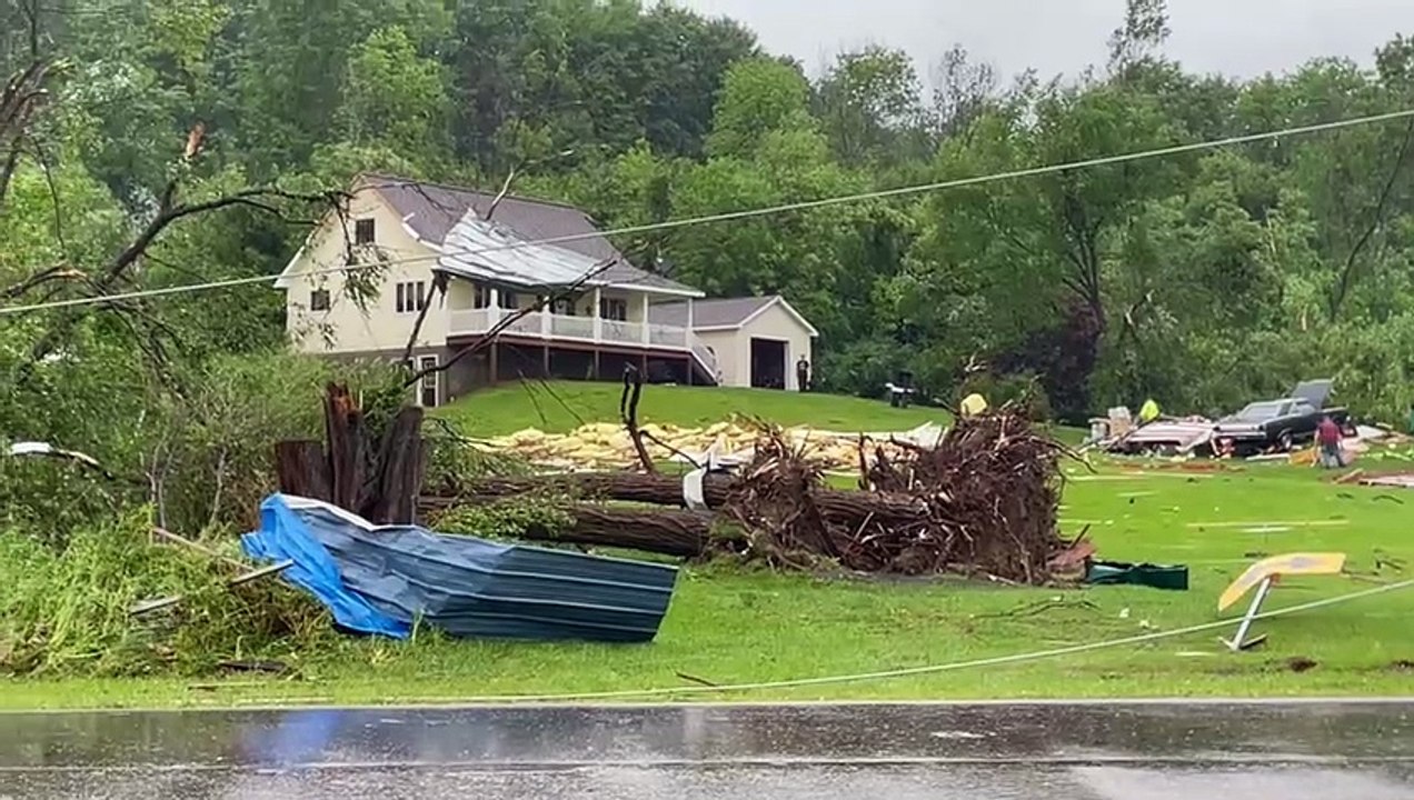 06-09 At the scene of an apparent tornado impacting parts of the Town of Great Valley in Cattaraugus County on Monday