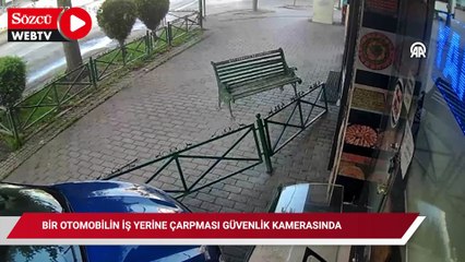 Eskişehir'de bir otomobilin iş yerine çarpması güvenlik kamerasında