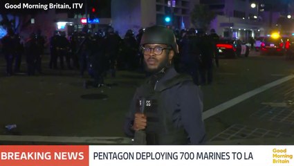 Good Morning Britain presenter shot and injured with rubber bullet reporting on LA protests