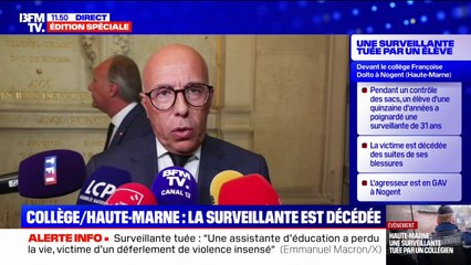 Surveillante tuée: "C'est extrêmement choquant que dans l'école de la République, des crimes, des assassinats puissent se dérouler", déplore Éric Ciotti