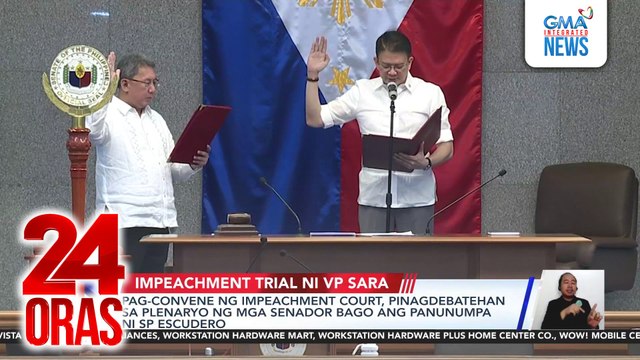 Pag-convene ng impeachment court, pinagdebatehan sa plenaryo ng mga senador bago ang panunumpa ni SP Escudero | 24 Oras