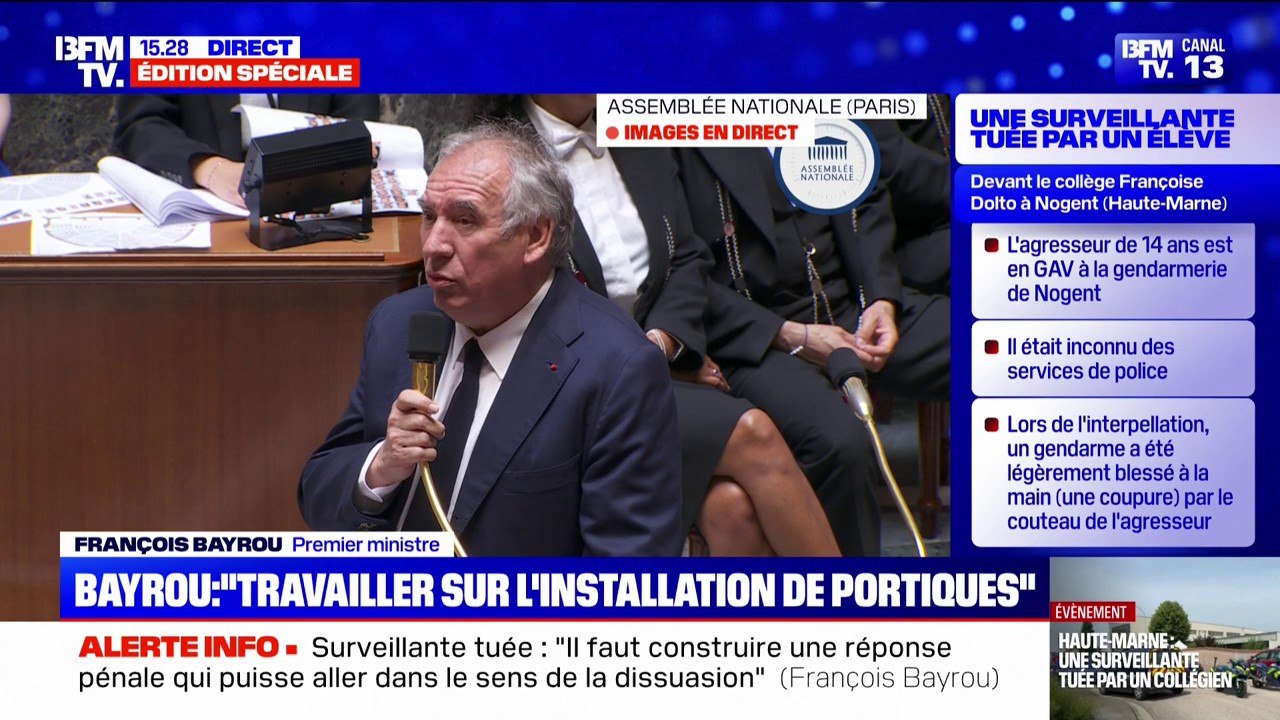 Surveillante tuée: François Bayrou dénonce une "contagion d'armement personnel dans les cartables des écoles'