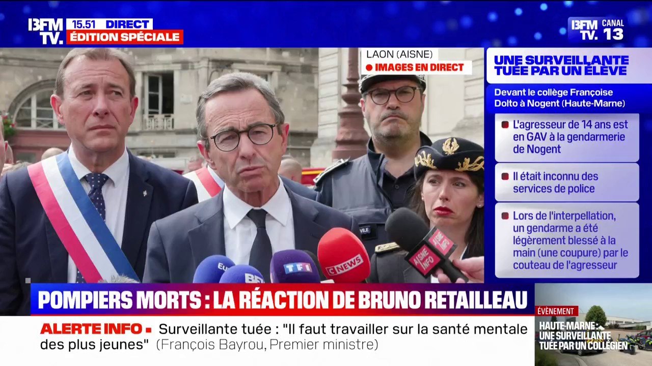 Pompiers tués  à Laon: "C'est la nation toute entière qui est venue leur apporter ce témoignage de solidarité", déclare Bruno Retailleau