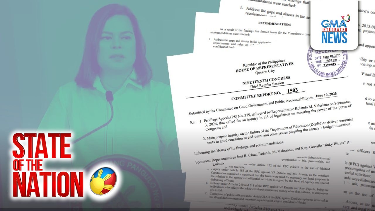 VP Sara Duterte at ilang tauhan niya, pinakakasuhan ng komite ng kamara kaugnay sa isyu sa confi funds | SONA