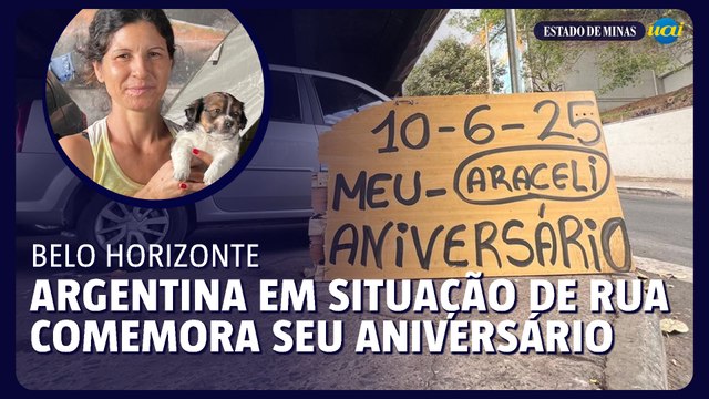 Com placa anunciando aniversário, argentina em situação de rua em BH sensibiliza moradores
