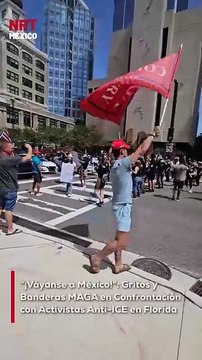 Una fuerte confrontación se vivió en Tampa, Florida, donde manifestantes anti-ICE fueron encarados por simpatizantes de MAGA. La tensión escaló rápidamente, con los pro-Trump ondeando banderas de “MAGA COUNTRY” y gritando “¡Si aman México, váyanse a Méxic