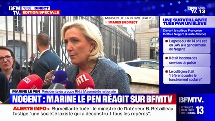 Surveillante tuée: Marine Le Pen dénonce la "déconnexion du président de la République avec une réalité terrible et brutale"