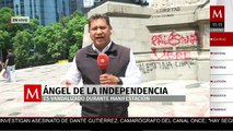 Pintan el Ángel de la Independencia en protesta contra violencia en Palestina
