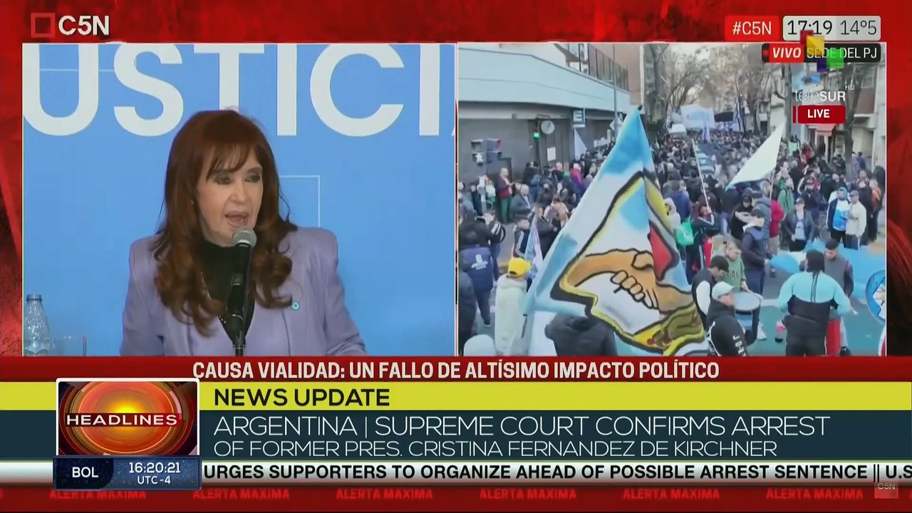 Argentina | Supreme Court confirms arrest of former Pres. Cristina Fernandez