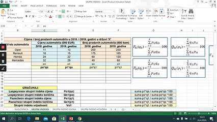 Izračun skupnih indeksa cijena u MS Excelu