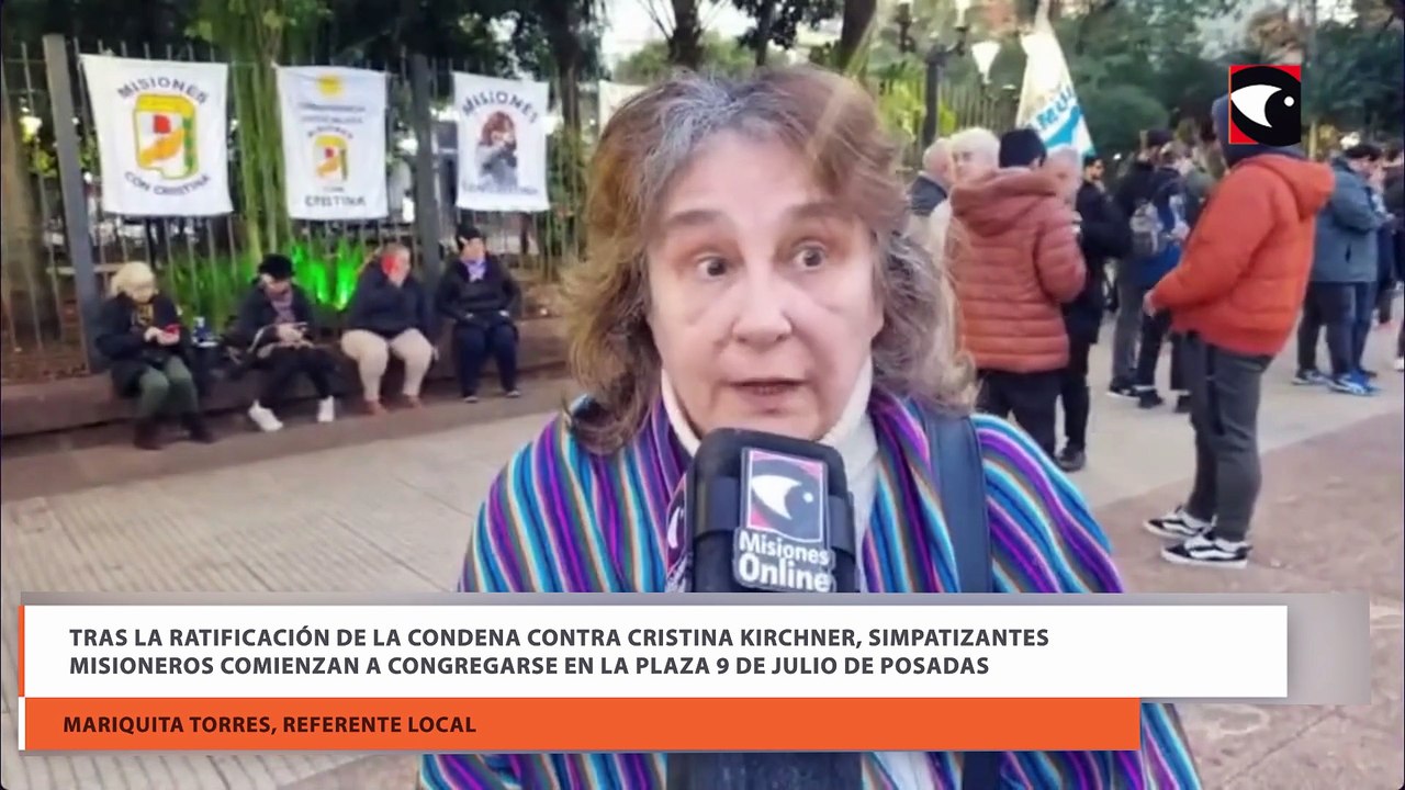 Tras la ratificación de la condena contra Cristina Kirchner, simpatizantes misioneros comienzan a congregarse en la plaza 9 de Julio de Posadas
