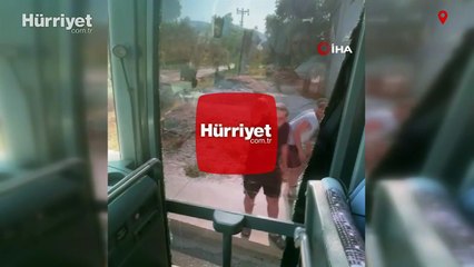 Didim’de tur otobüsüne saldırı anı kamerada