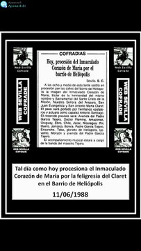 Tal día como hoy procesiona el Inmaculado Corazón de María por la feligresía del Claret en el Barrio de Heliópolis en 1988