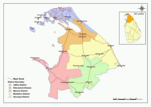 (Sri Lanka) Map of Northern Province. Peta Provinsi Utara. Northern Province Map. උතුරු පළාතේ සිතියම. வடக்கு மாகாணத்தின் வரைபடம். Mapa da Província do Norte. Carte de la province du Nord. Mapa de la Provincia del Norte. Kaart van de Noordelijke Provincie