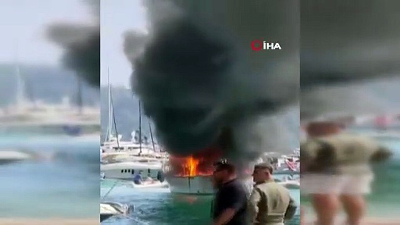 Fethiye'de marinaya bağlı motoryat alev alev yandı