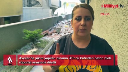 Röportaj sırasında facianın eşiğinden dönüldü: Binadan beton blok düştü