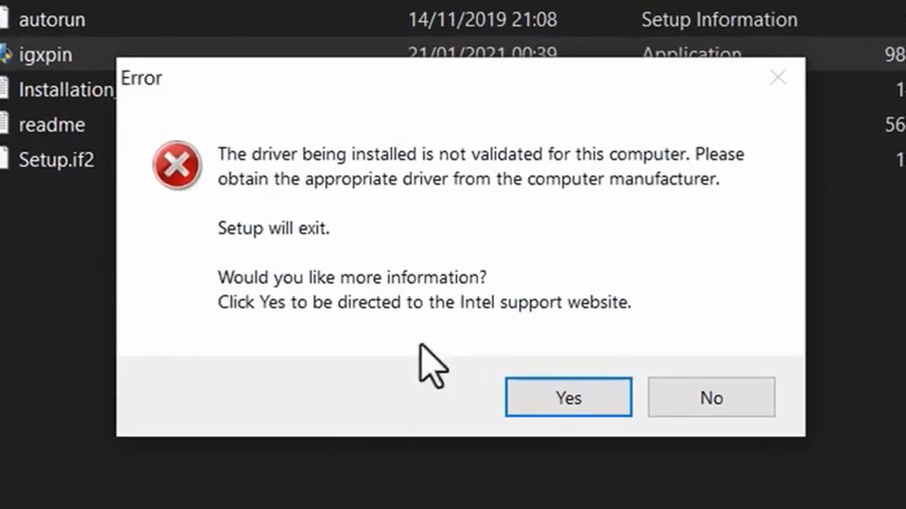 How to Fix "The Driver Being Installed is Not Validated for This Computer" Error | Intel Graphics Driver Windows 10/11/8/7