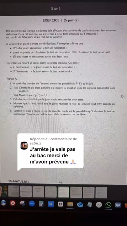 Correction Exercice 2Sujet Bac Maths Asie Jour 1 2025 - Probabilités 🎲
