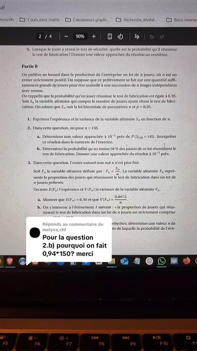 Précisions sur la question 2b partie B de l'exercice 2 de probabilité du sujet de bac de maths Asie jour 1 2025.#proba #binomial #probability #bac #bac2025 #bacdemaths