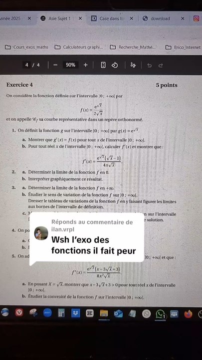 Correction Exercice 4Sujet Bac Maths Asie Jour 1 2025 - Étude de fonction et intégrale