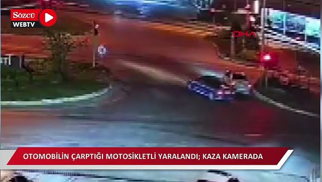 Otomobilin çarptığı motosikletli yaralandı; kaza kamerada