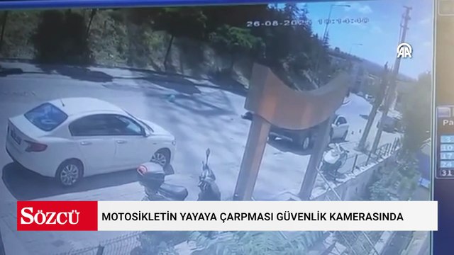 Motosikletin yayaya çarpması güvenlik kamerasında
