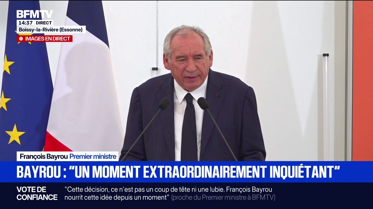 Vote de confiance: "C'est un moment extraordinairement inquiétant et précisément de bascule", assure François Bayrou