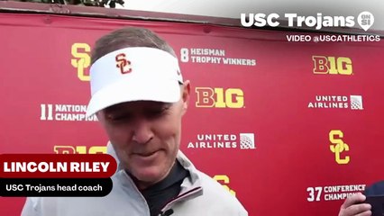 USC Trojans head coach Lincoln Riley discusses the tight end room and how it has depth